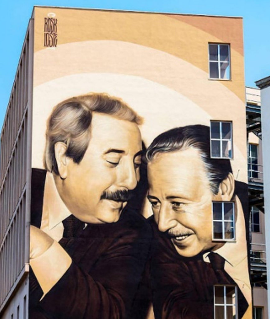 Οι Falcone και Borcellino σε απεικόνιση σε τοίχο κτιρίου